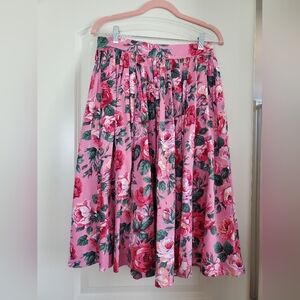 Vixen by Micheline Pitt Pink Floral Swing Skirt EUC